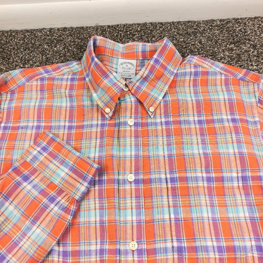 Brooks Brothers Baird McNutt Irish Linen Long Sleeve Button Down Plaid Mens XL